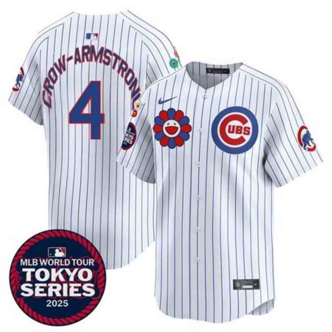 Men's Chicago Cubs #4 Pete Crow-Armstrong White 2025 Tokyo Series Limited Stitched Baseball Jersey