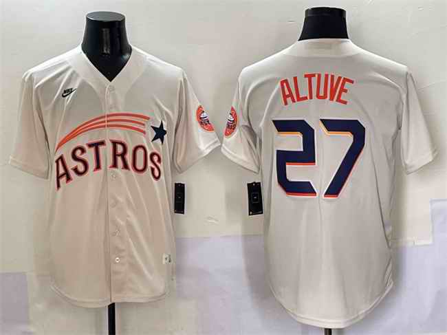 Men's Houston Astros #27 Jose Altuve Cream Throwback Cooperstown Collection Limited Stitched Baseball Jersey