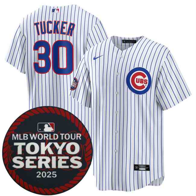 Men's Chicago Cubs #30 Kyle Tucker White 2025 World Tour: Tokyo Series Home Stitched Baseball Jersey