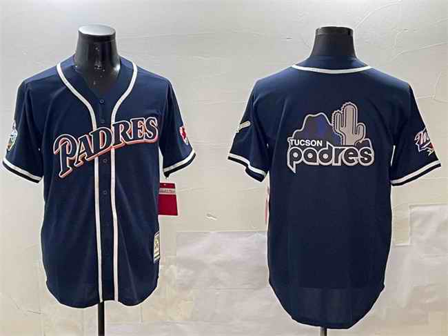 Men's San Diego Padres Tan Team Big Logo Navy 1998 World Series Cool Base Stitched Baseball Jersey