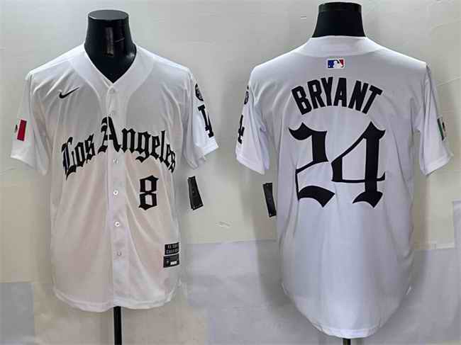 Men's Los Angeles Dodgers Front #8 Back #24 Kobe Bryant White Mexico 2025 LA Gothic Style With Fernando Patch Vapor Premier Limited Stitched Baseball Jersey
