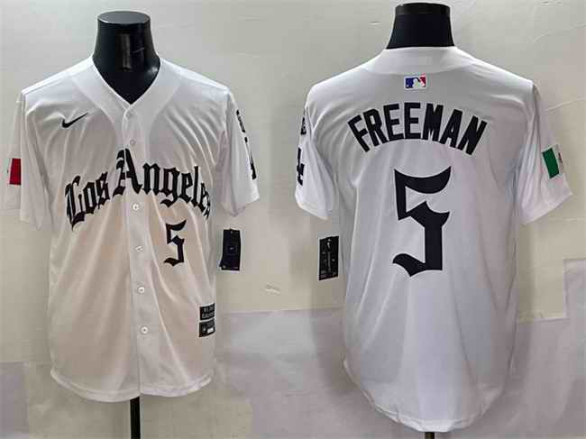 Men's Los Angeles Dodgers #5 Freddie Freeman White Mexico 2025 LA Gothic Style With Fernando Patch Vapor Premier Limited Stitched Baseball Jersey