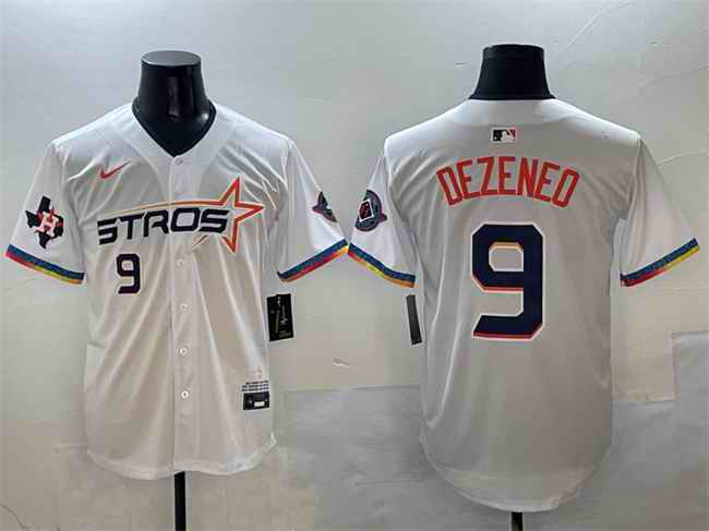 Men's Houston Astros #9 Zach Dezenzo White 2025 City Connect With Texas Patch Limited Stitched Baseball Jersey