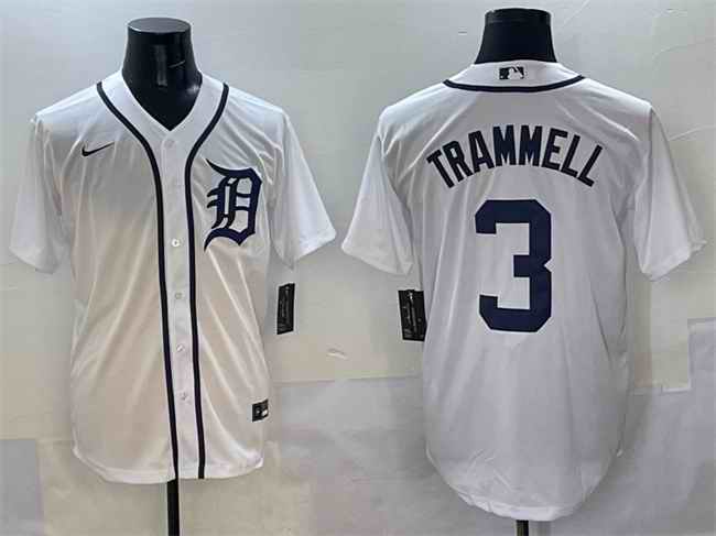 Men's Detroit Tigers #3 Alan Trammell White Cool Base Stitched Baseball Jersey