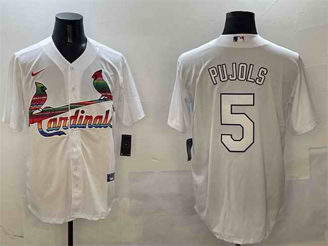 Men's St. Louis Cardinals #5 Albert Pujols White Cool Base Stitched Baseball Jersey