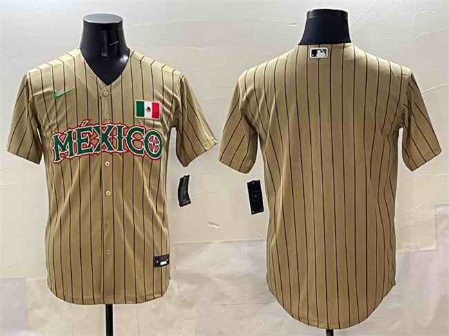 Men's Mexico Baseball Blank Tan 2023 World Baseball Classic Stitched Jersey