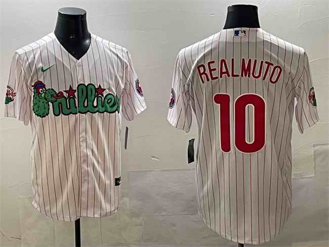 Men's Philadelphia Phillies #10 J.T. Realmuto White Phanatic Cool Base Stitched Jersey