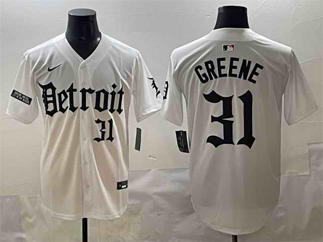 Men's Detroit Tigers #31 Riley Greene White 'Motor Gothic Edition' Vapor Premier Limited Stitched Baseball Jersey
