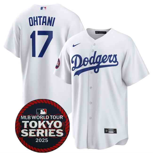 Men's Los Angeles Dodgers #17 Shohei Ohtani White 2025 World Tour: Tokyo Series Home Stitched Baseball Jersey