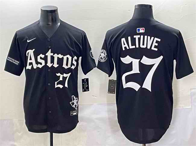 Men's Houston Astros #27 Jose Altuve Black Gothic 'Houston Born Barrio Raised' Limited Stitched Baseball Jersey