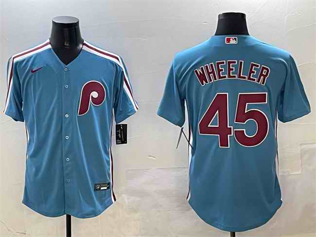 Men's Philadelphia Phillies #45 Zack Wheeler Blue Cool Base Stitched Jersey