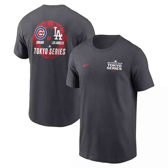Men's Los Angeles Dodgers vs. Chicago Cubs Matchup Anthracite 2025 Tokyo Series T-Shirt