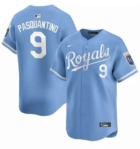 Men's Kansas City Royals #9 Vinnie Pasquantino Light Blue Alternate Limited Stitched Baseball Jersey