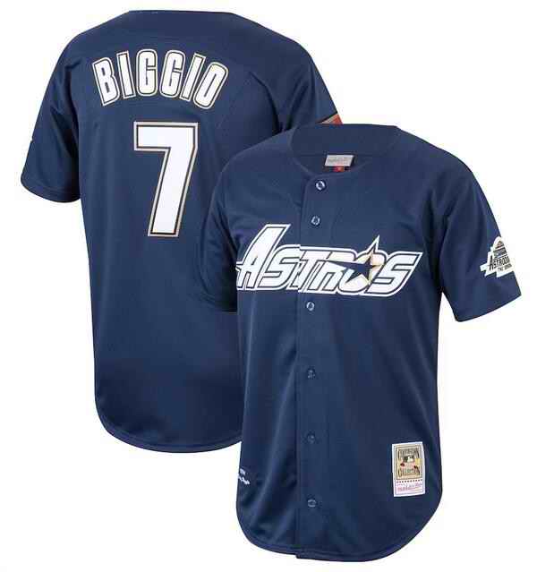 Men's Houston Astros #7 Craig Biggio Navy 1994 Stitched Baseball Jersey