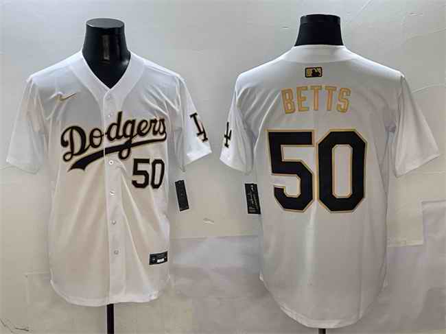 Men's Los Angeles Dodgers #50 Mookie Betts White/Gold Limited Stitched Baseball Jersey