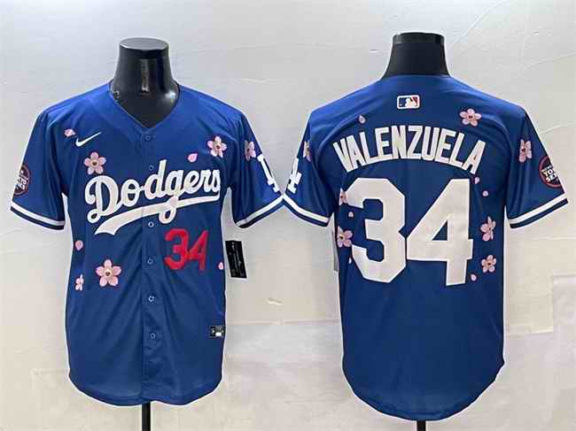 Men's Los Angeles Dodgers #34 Fernando Valenzuela Royal 2025 Tokyo Series Limited Stitched Baseball Jersey
