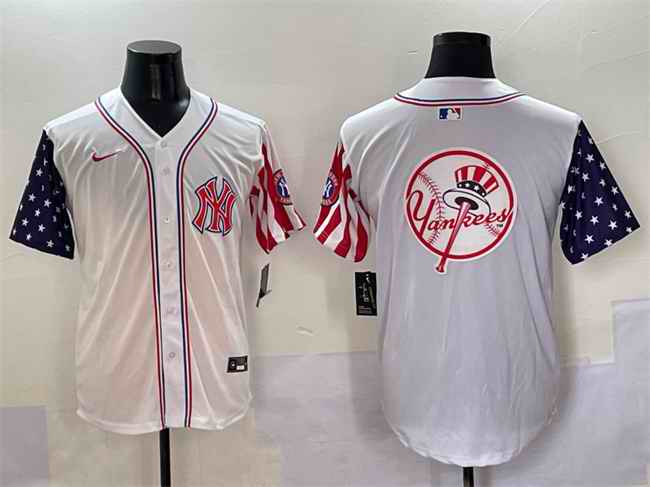 Men's New York Yankees Team Big Logo White American Style Limited Stitched Baseball Jersey 001