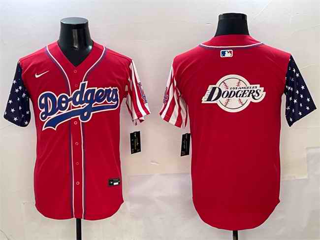 Men's Los Angeles Dodgers Team Big Logo Red American Style Limited Stitched Baseball Jersey 002
