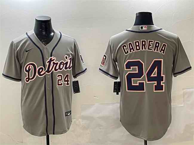Men's Detroit Tigers #24 Miguel Cabrera Grey Cool Base Stitched Baseball Jersey