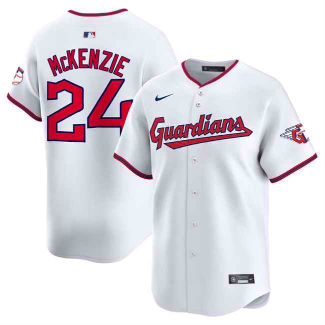 Men's Cleveland Guardians #24 Triston McKenzie White Home Limited Stitched Baseball Jersey