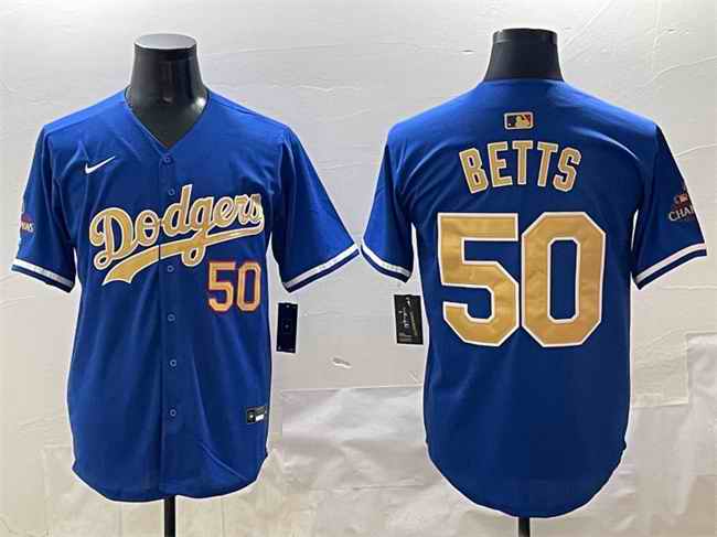 Men's Los Angeles Dodgers #50 Mookie Betts Royal 2025 Gold Collection Limited Stitched Baseball Jersey