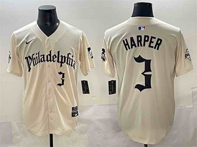 Men's Philadelphia Phillies #3 Bryce Harper Cream Gothic Vapor Limited Stitched Jersey