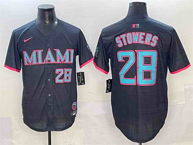 Men's Miami Marlins #28 Kyle Stowers Black 2025 City Connect Limited Stitched Baseball Jersey