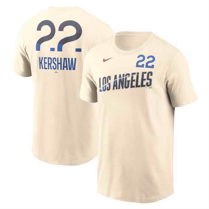 Men's Los Angeles Dodgers #22 Clayton Kershaw Cream 2024 City Connect Fuse Name & Number T-Shirt