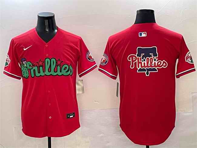 Men's Philadelphia Phillies Team Big Logo Red Phanatic Limited Stitched Jersey