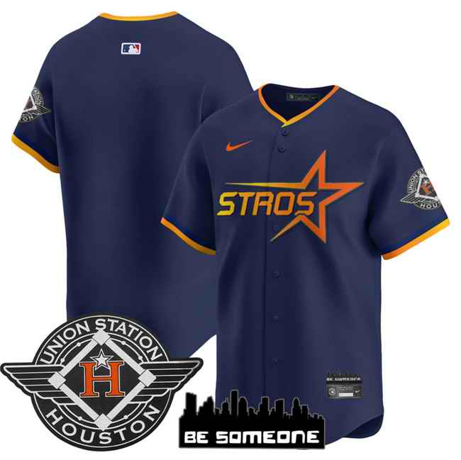 Men's Houston Astros Blank Navy 2025 City Connect Limited Stitched Baseball Jersey
