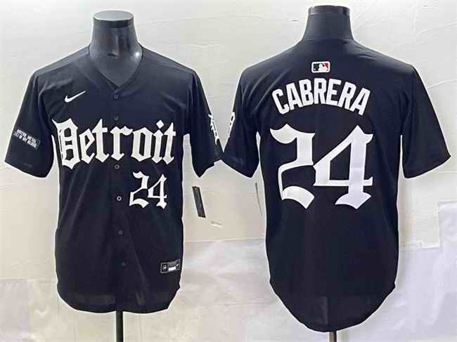 Men's Detroit Tigers #24 Miguel Cabrera Black 'Motor Gothic Edition' Vapor Premier Limited Stitched Baseball Jersey