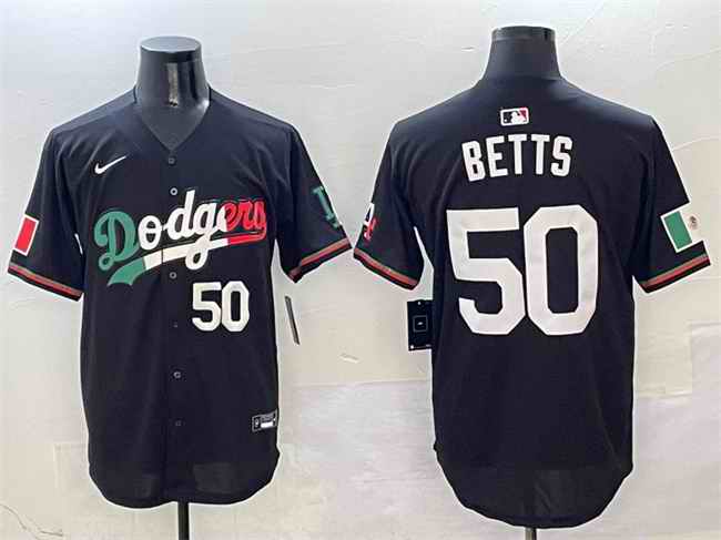 Men's Los Angeles Dodgers #50 Mookie Betts Black Mexico Flag Limited Stitched Baseball Jersey