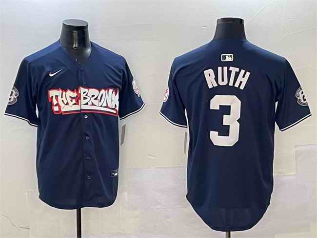 Men's New York Yankees #3 Babe Ruth Navy Bronx Graffiti Vapor Limited Stitched Baseball Jersey
