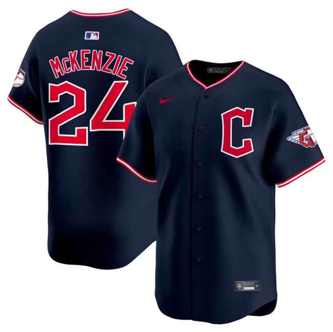 Men's Cleveland Guardians #24 Triston McKenzie Navy 2025 Alternate Limited Stitched Baseball Jersey