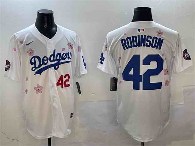 Men's Los Angeles Dodgers #42 Jackie Robinson White 2025 Tokyo Series Limited Stitched Baseball Jersey