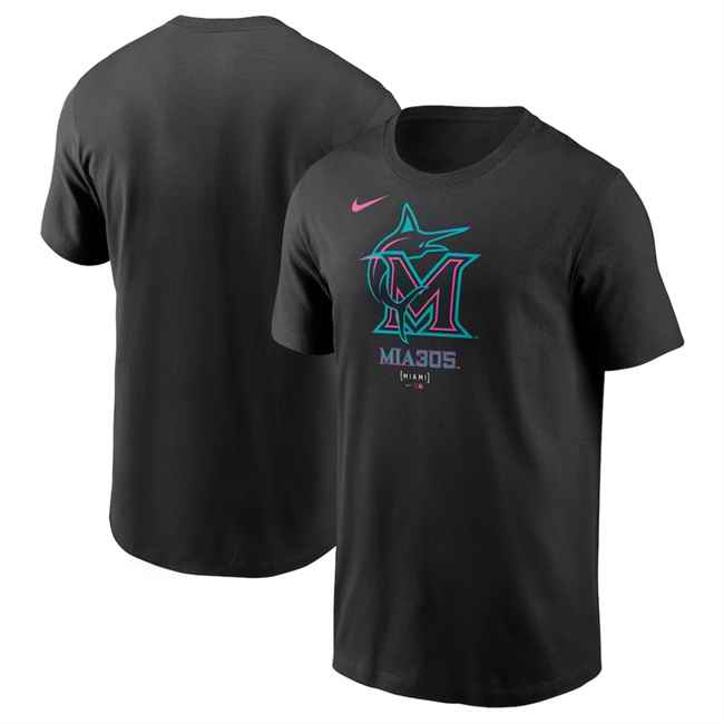 Men's Miami Marlins Black 2025 City Connect Large Logo T-Shirt