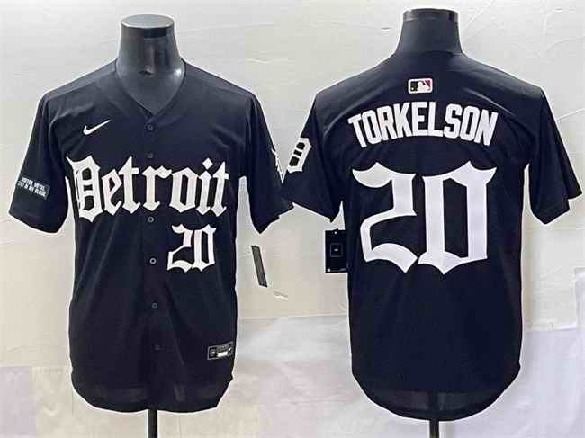 Men's Detroit Tigers #20 Spencer Torkelson Black 'Motor Gothic Edition' Vapor Premier Limited Stitched Baseball Jersey
