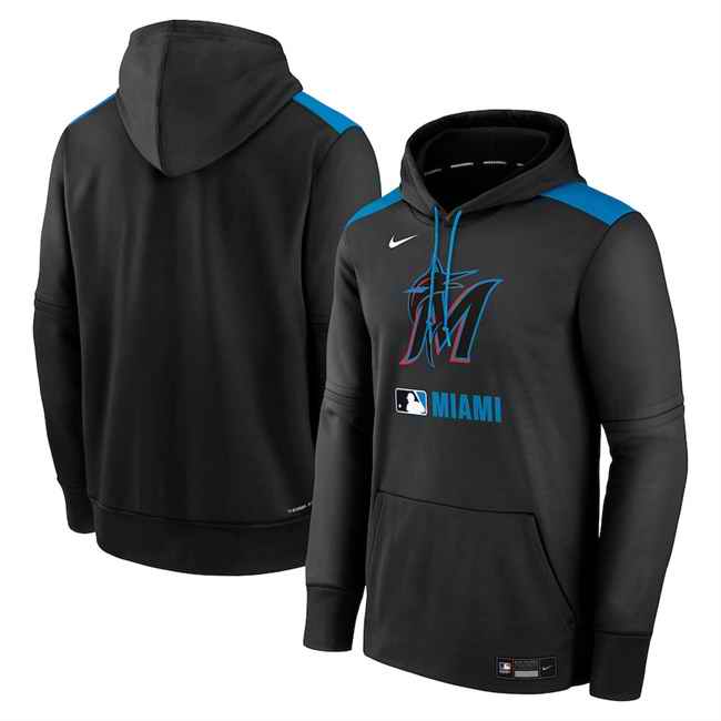 Men's Miami Marlins Black Collection Performance Pullover Hoodie