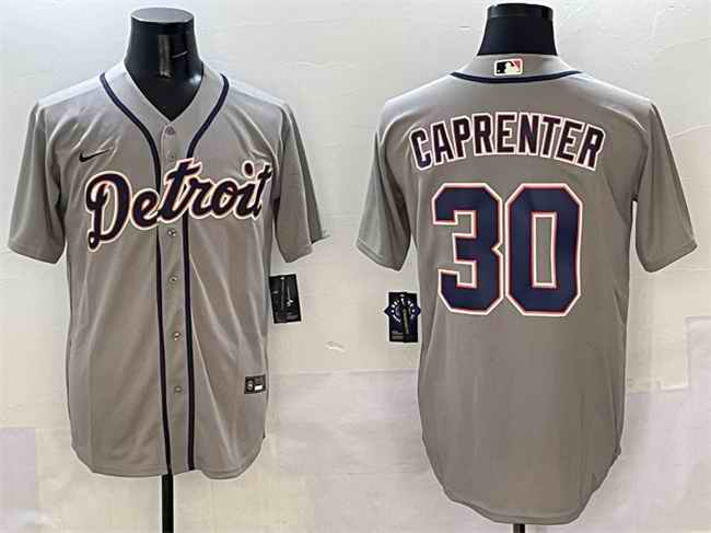Men's Detroit Tigers #30 Kerry Carpenter Grey Cool Base Stitched Baseball Jersey