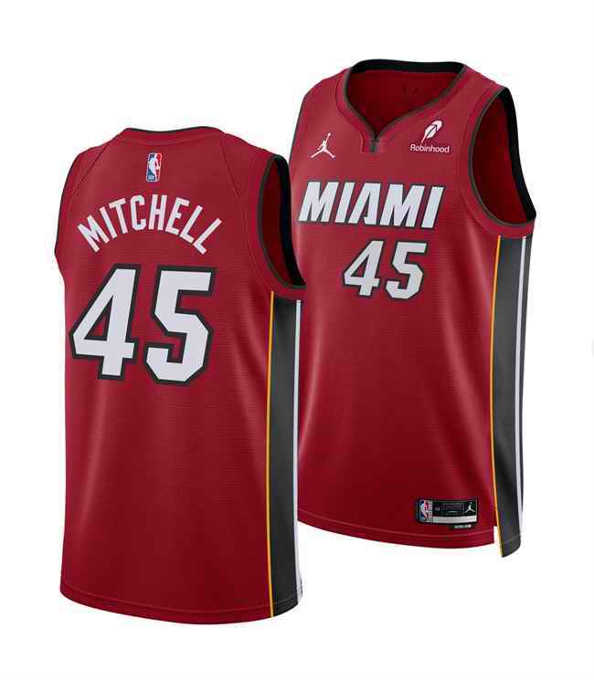 Men's Miami Heat #45 Davion Mitchell Red 2025 Statement Edition Swingman Stitched Basketball Jersey