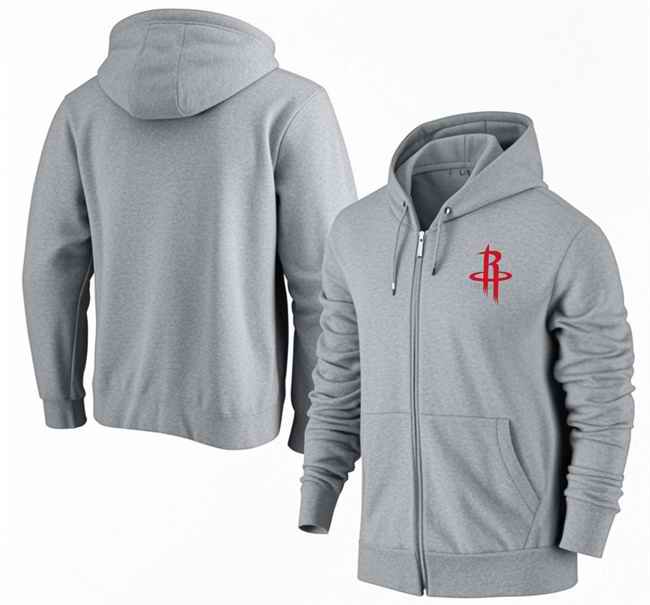 Men's Houston Rockets Gray Primary Logo Full-Zip Hoodie