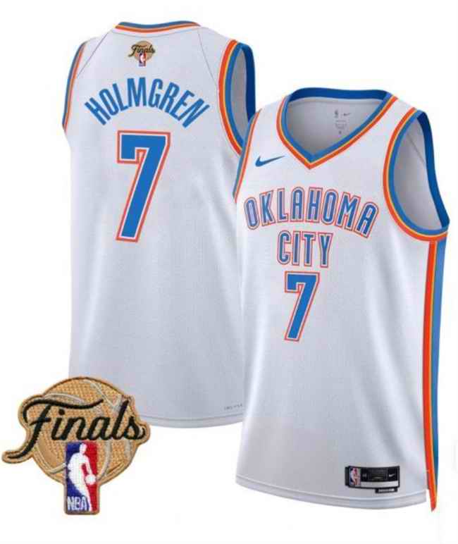 Men's Oklahoma City Thunder #7 Chet Holmgren White 2025 Finals Association Edition Stitched Basketball Jersey