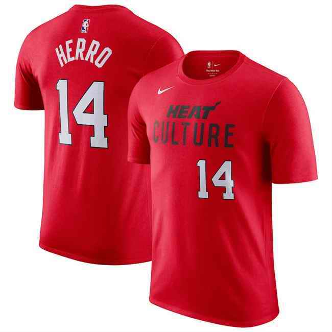 Men's Miami Heat #14 Tyler Herro Red 2024/25 City Edition Name & Number T-Shirt