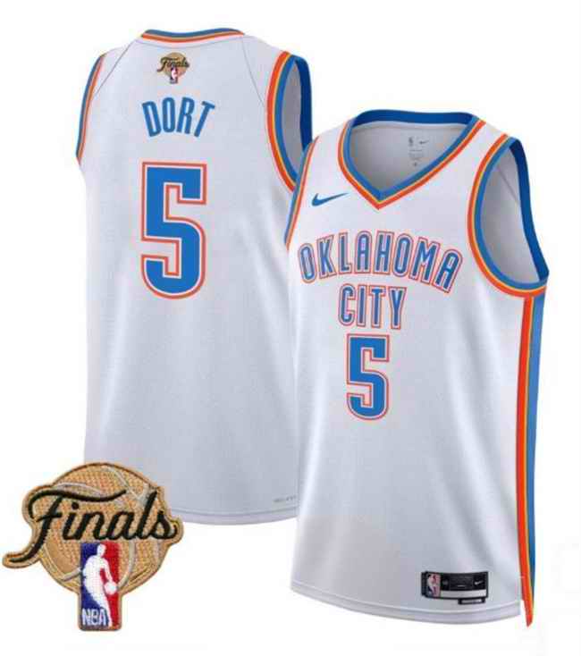 Men's Oklahoma City Thunder #5 Luguentz Dort White 2025 Association Edition Stitched Basketball Jersey
