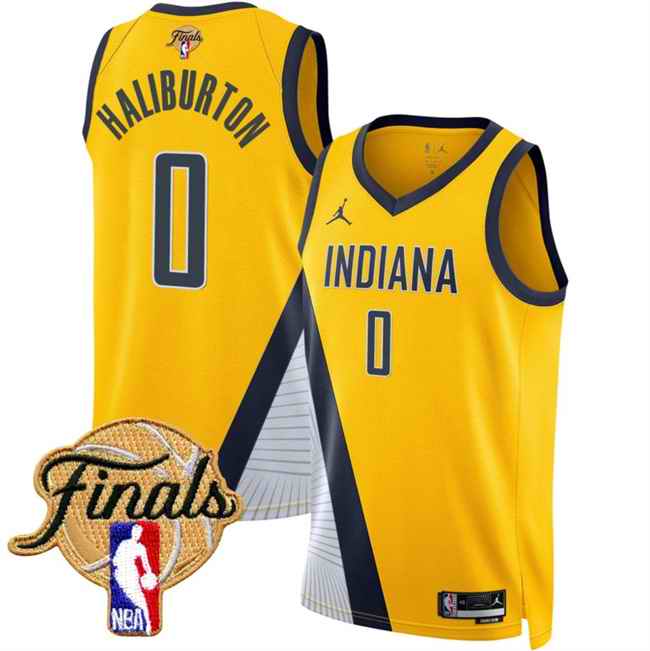 Men's Indiana Pacers #0 Tyrese Haliburton Yellow 2025 Finals Statement Edition Stitched Basketball Jersey