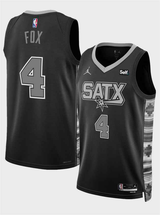 Men's San Antonio Spurs #4 De'Aaron Fox Black 2025 Statement Edition Stitched Basketball Jersey