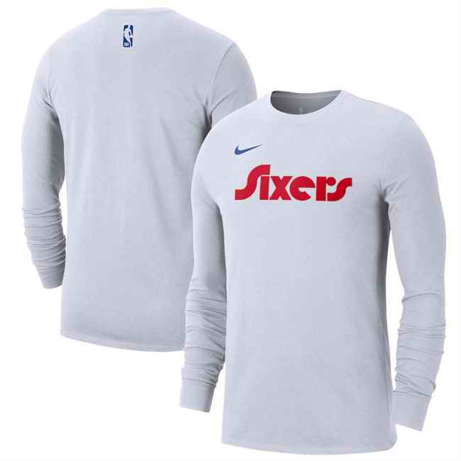 Men's Philadelphia 76ers White 2024/25 City Edition Essential Logo Long Sleeve T-Shirt