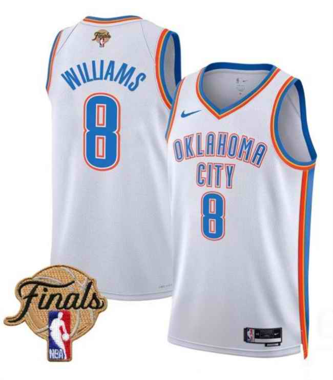 Men's Oklahoma City Thunder #8 Jalen Williams White 2025 Finals Association Edition Stitched Basketball Jersey