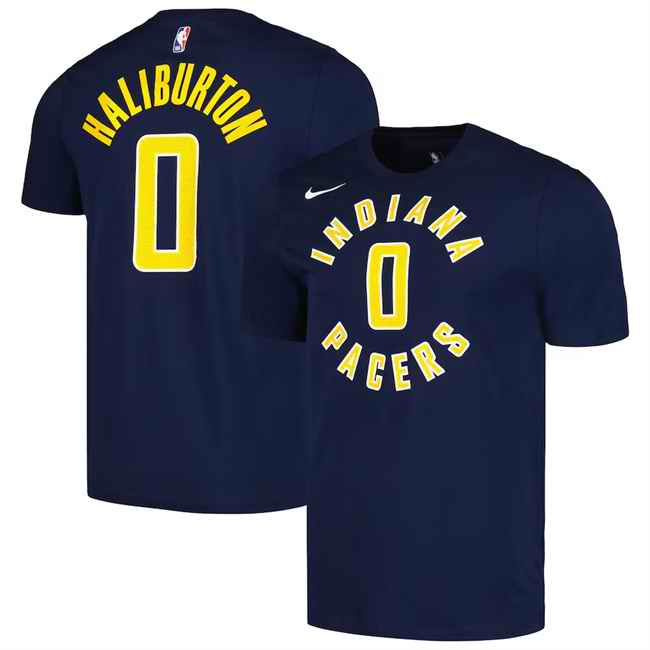 Men's Indiana Pacers #0 Tyrese Haliburton Navy Icon 2022/23 Name & Number T-Shirt