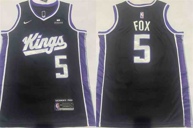Men's Sacramento Kings #5 De'Aaron Fox Black Icon Edition Stitched Jersey
